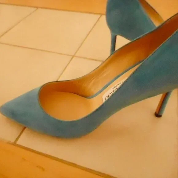 Jimmy Choo London Blue Suede High Heel Pumps - Picture 9 of 10